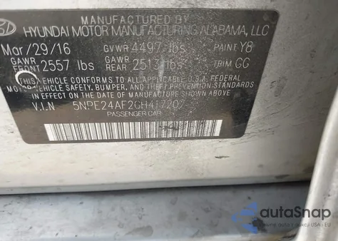 2016 Hyundai Sonata z USA, uszkodzony, nr VIN 5NPE24AF2GH417207